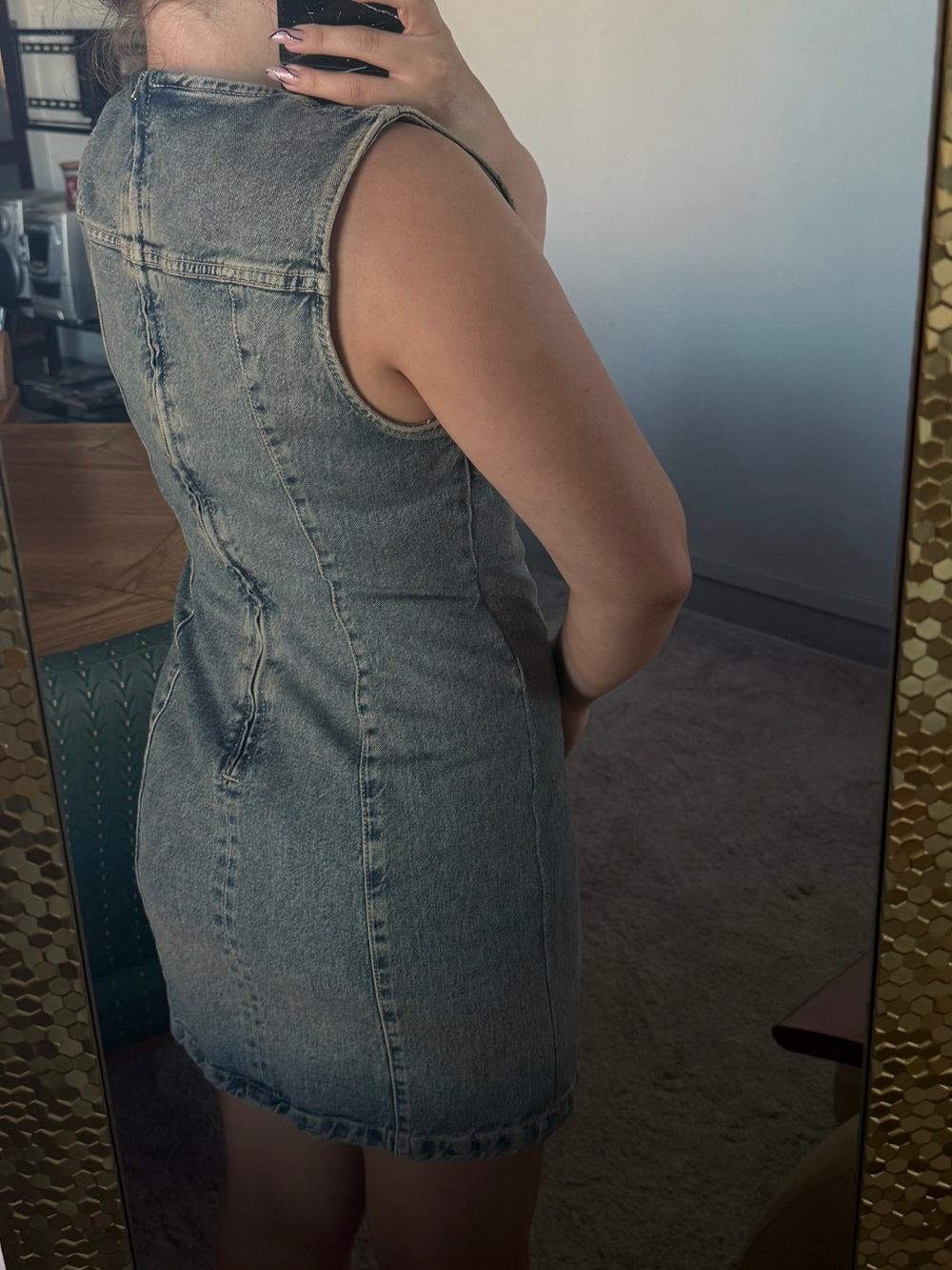 Zara Sleeveless Denim Shift Dress in Washed dark blue Denim - Picture 3 of 8